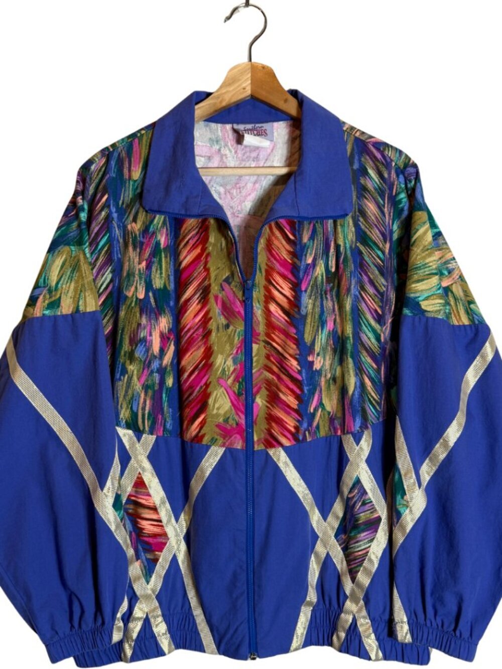 Vintage 80s Southern Stitches Full Zip Windbreaker Track Jacket Women's Large